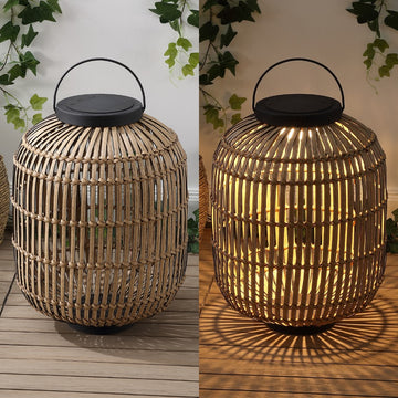 Nara 20.5" Modern Global Faux Rattan Integrated Indoor/Outdoor LED Solar Powered Lantern